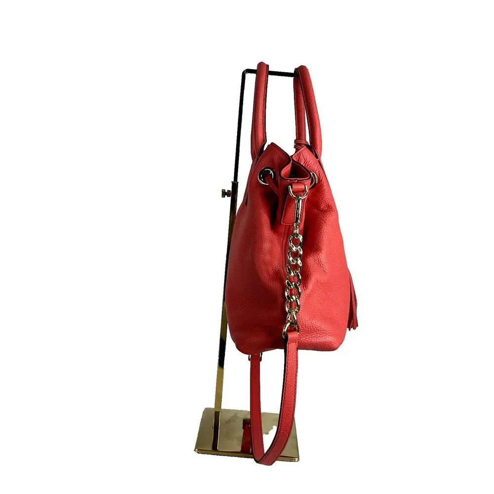 MICHAEL KORS Camden Satchel Crossbody Bag Coral Salmon Pink Leather Gold
